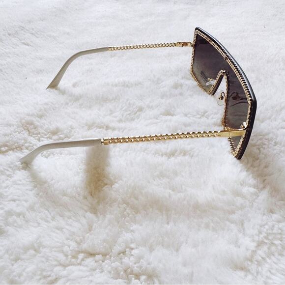 Christine Black Two Tone White Chain Oversized Shield Sunglasses - Picture 6 of 12